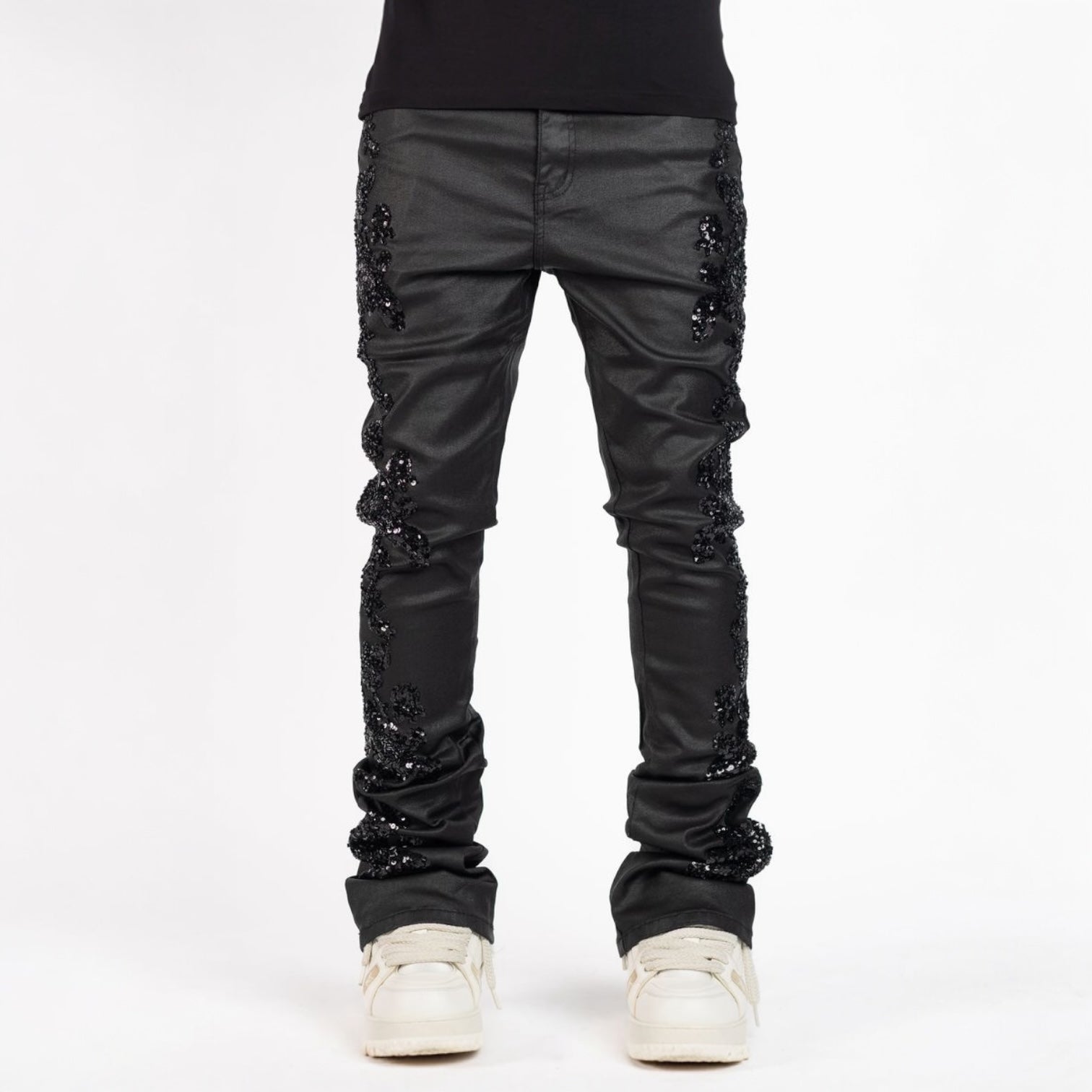 Guapi Black Flowers Embellished Denim