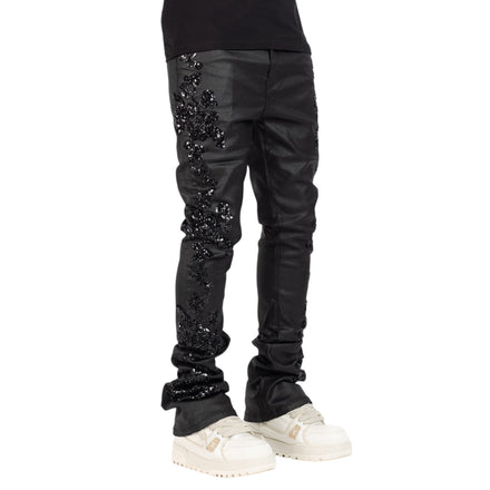 Guapi Black Flowers Embellished Denim