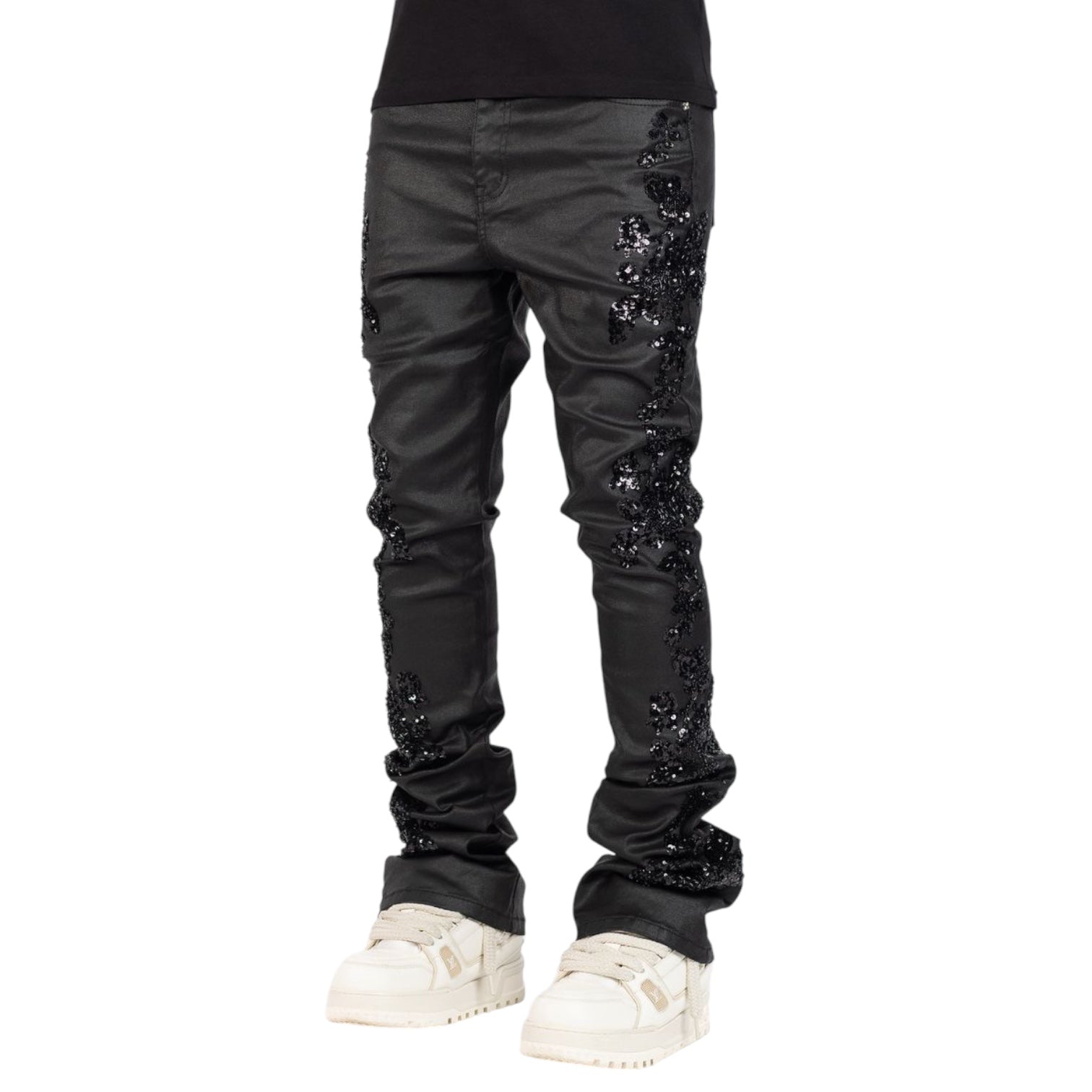 Guapi Black Flowers Embellished Denim