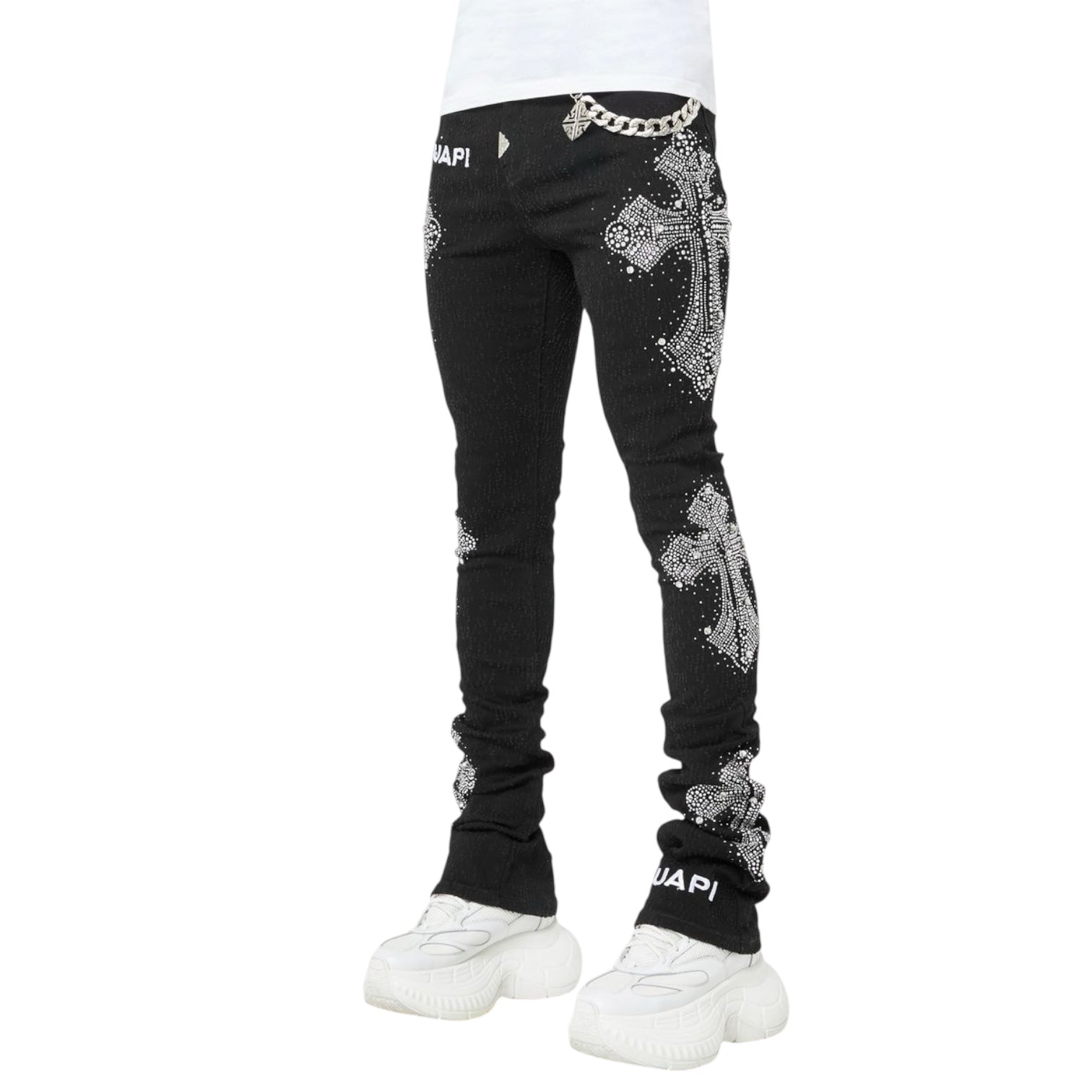 Guapi Obsidian Black Distressed Cross Denim