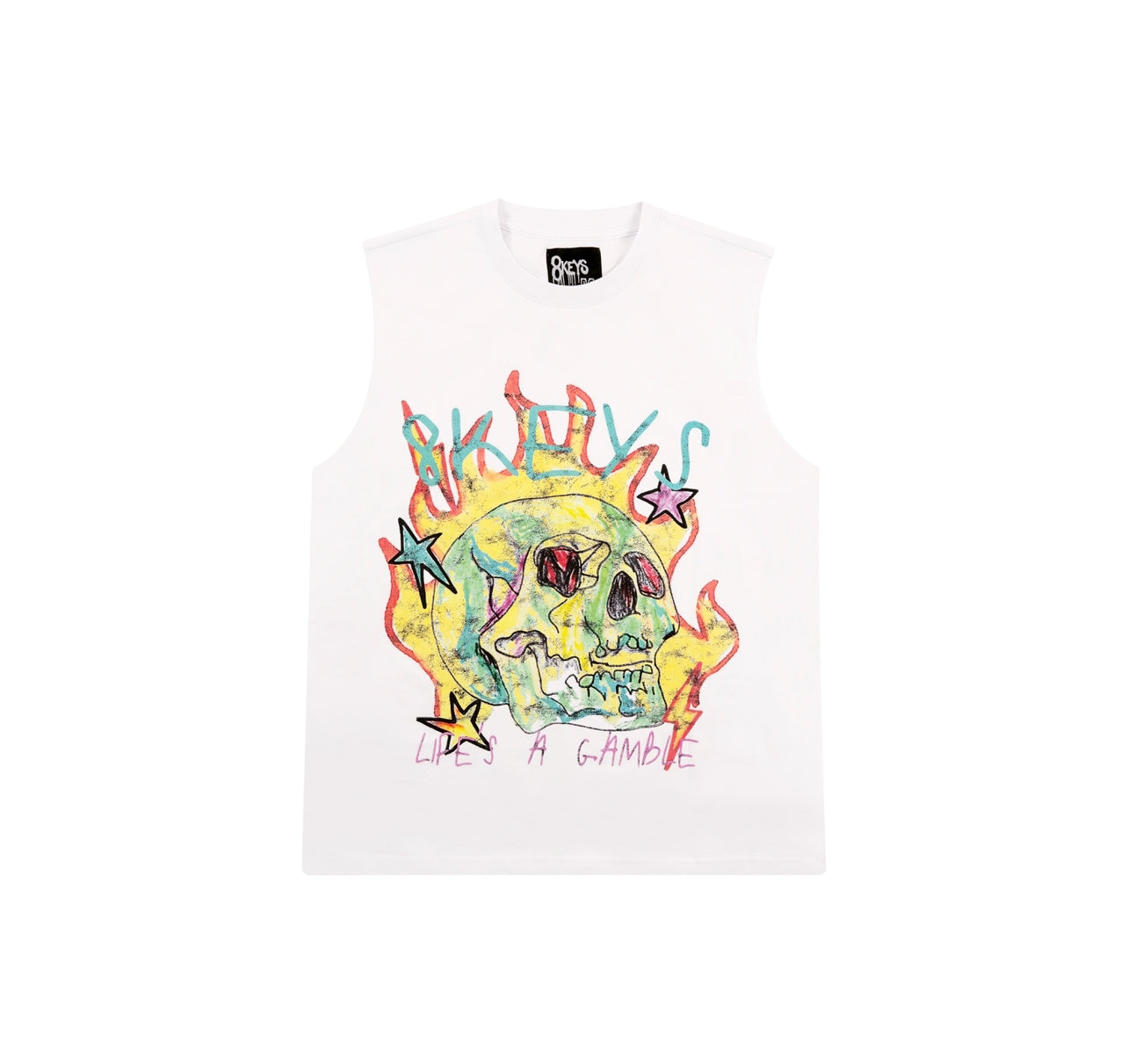 White sleeveless life is a gamble t-shirt
