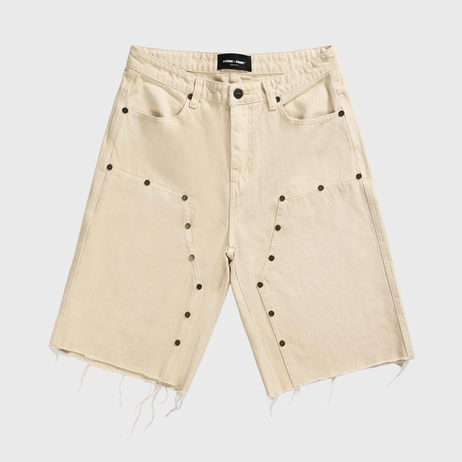 Homme Femme Arsenal Studded Denim Shorts (Cream)