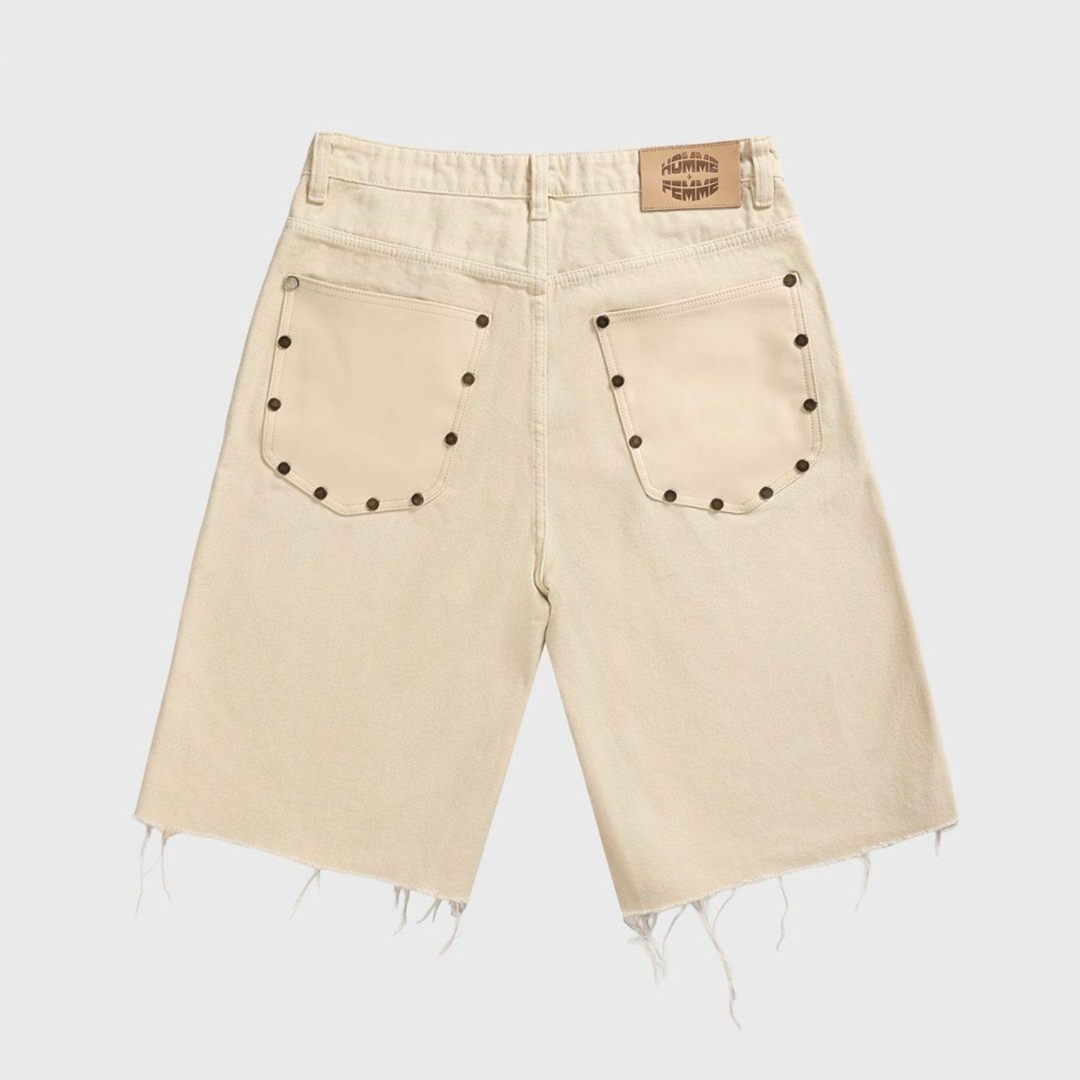 Homme Femme Arsenal Studded Denim Shorts (Cream)