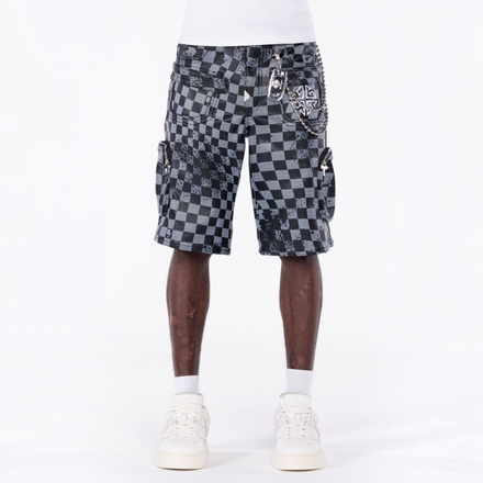Guapi bsidian Black Checkerboard Leather Shorts