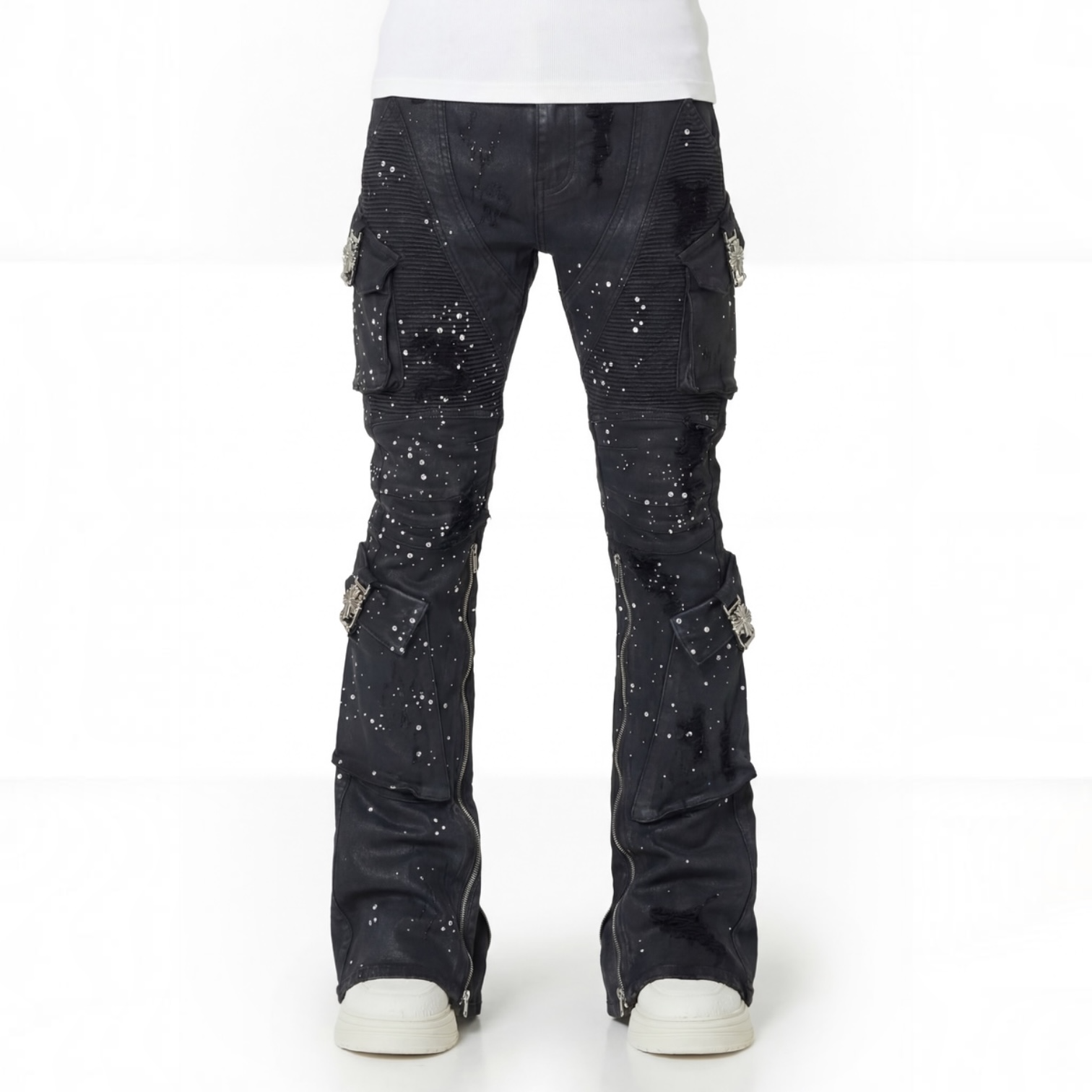 Guapi Embellished Black Ops Waxed Denim