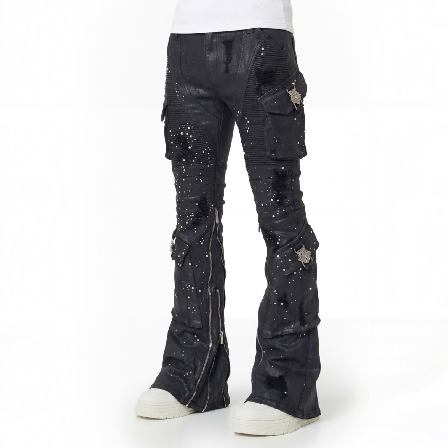 Guapi Embellished Black Ops Waxed Denim