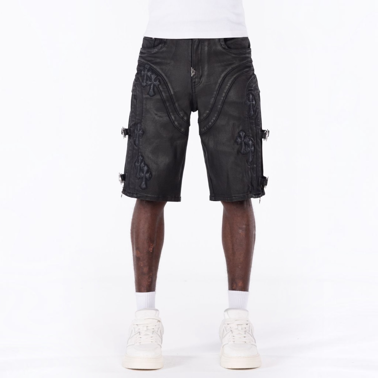 Guapi All Black Cross Buckle Shorts