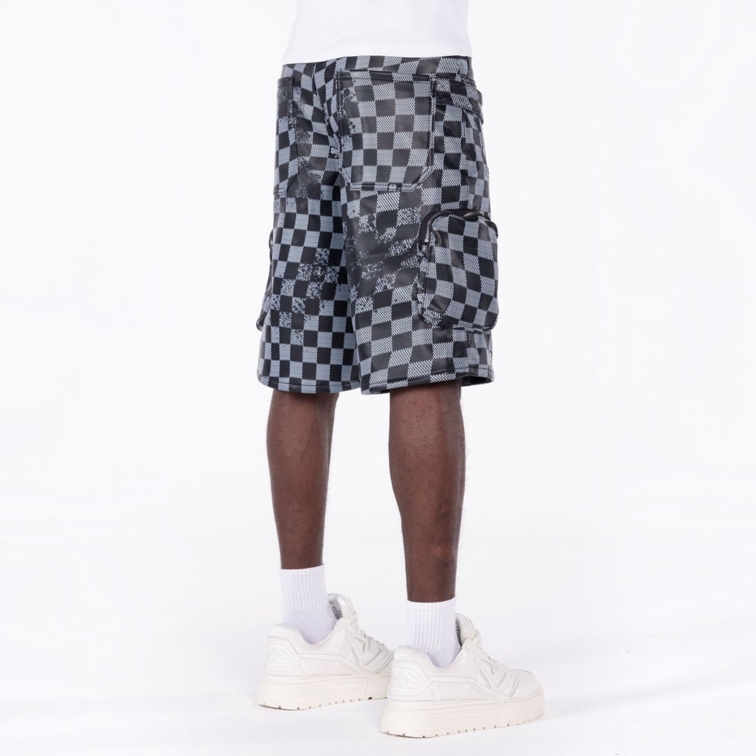 Guapi bsidian Black Checkerboard Leather Shorts
