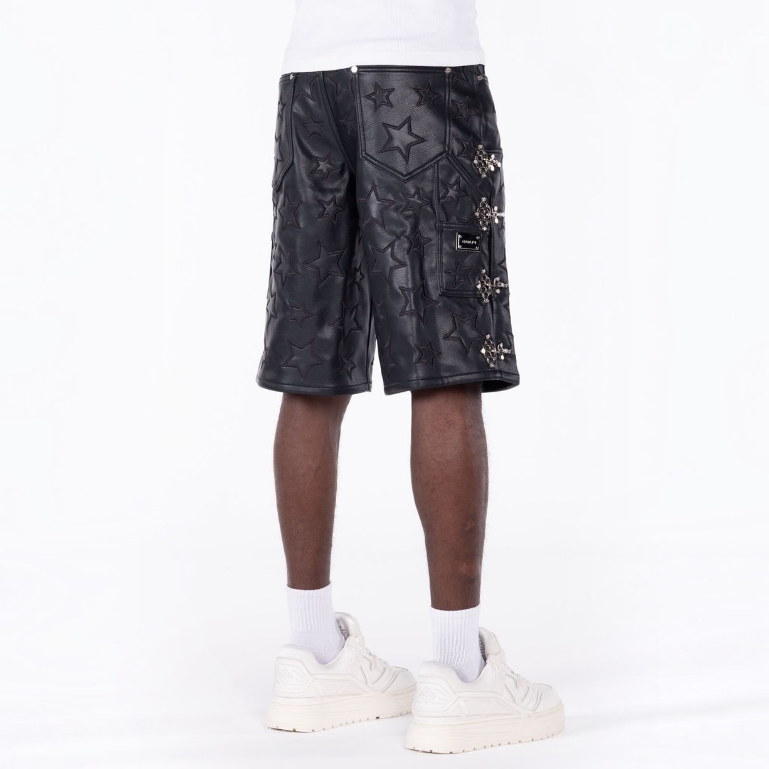 Guapi Obsidian Black Stars Leather Shorts