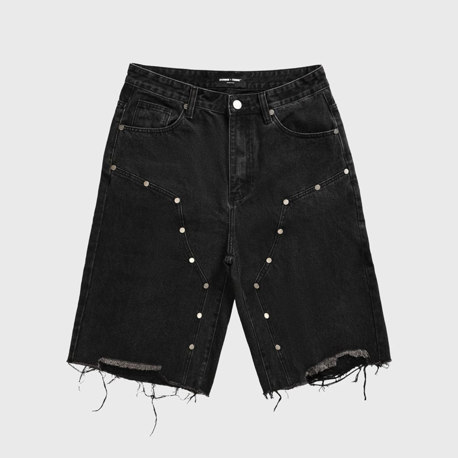 Homme Femme Arsenal Studded Denim Shorts (Black)