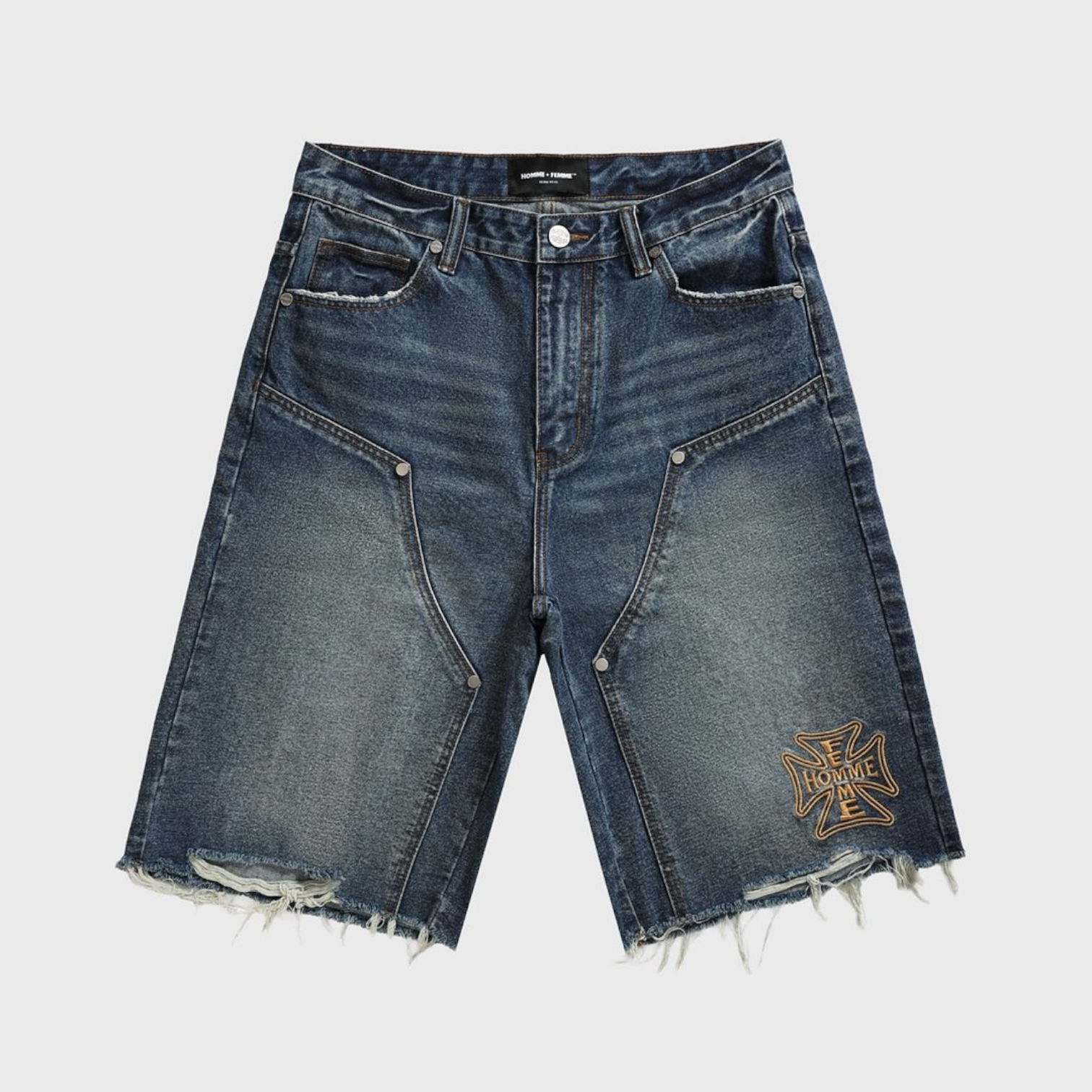 Homme Femme Maison Crest Denim Shorts (Blue)