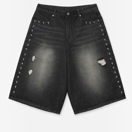 Rta GUSTAVO DENIM SHORT | FRAY NOIR SIDE CROSS