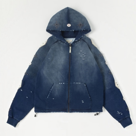 Bldg4 FALLING INDIGO HOODIE (Navy Blue)