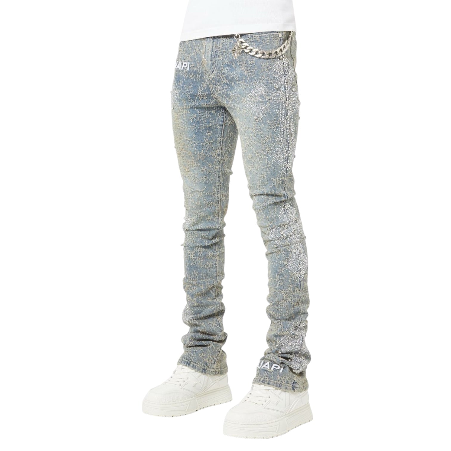 Guapi Vintage Blue Distressed Cross Denim