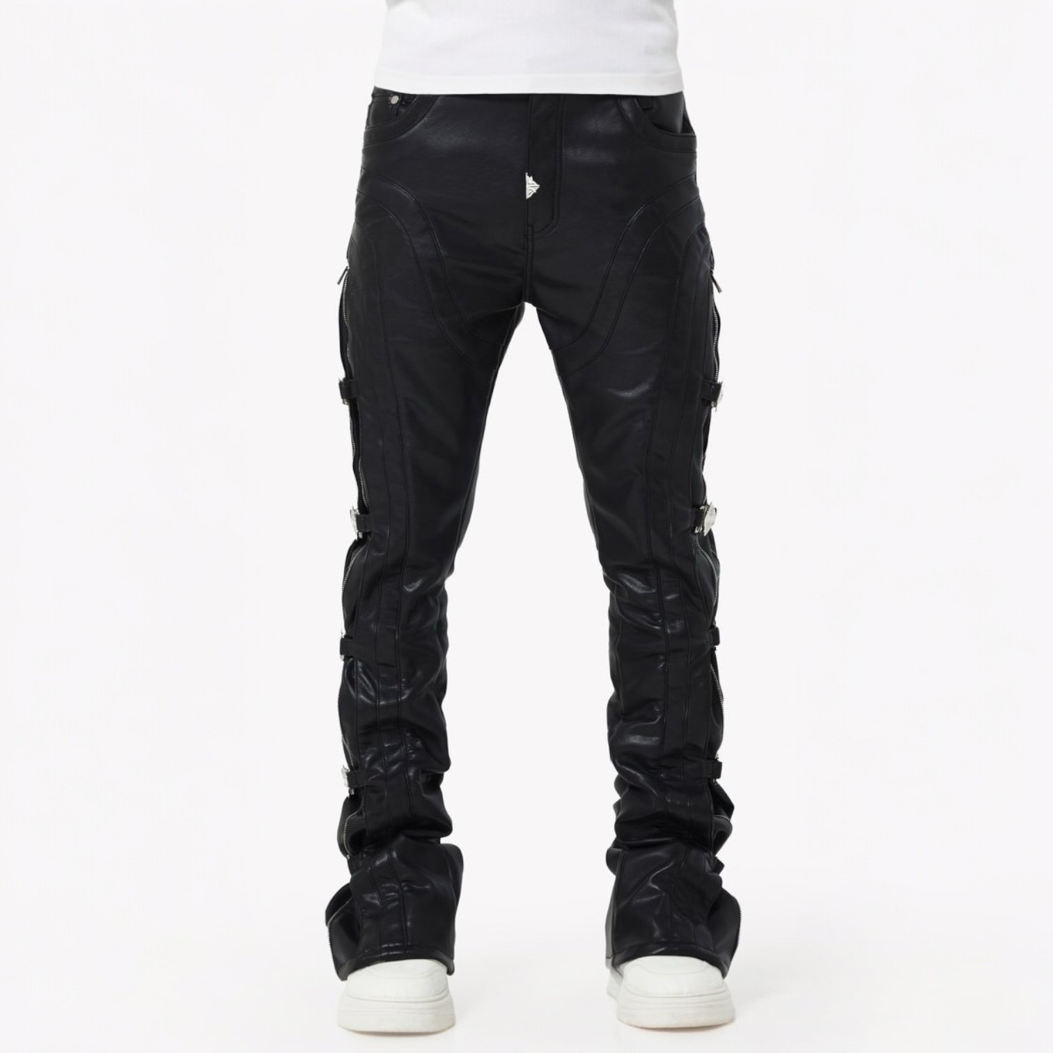 Guapi Obsidian Black Buckle Leather Pants