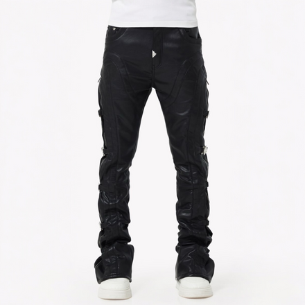 Guapi Obsidian Black Buckle Leather Pants