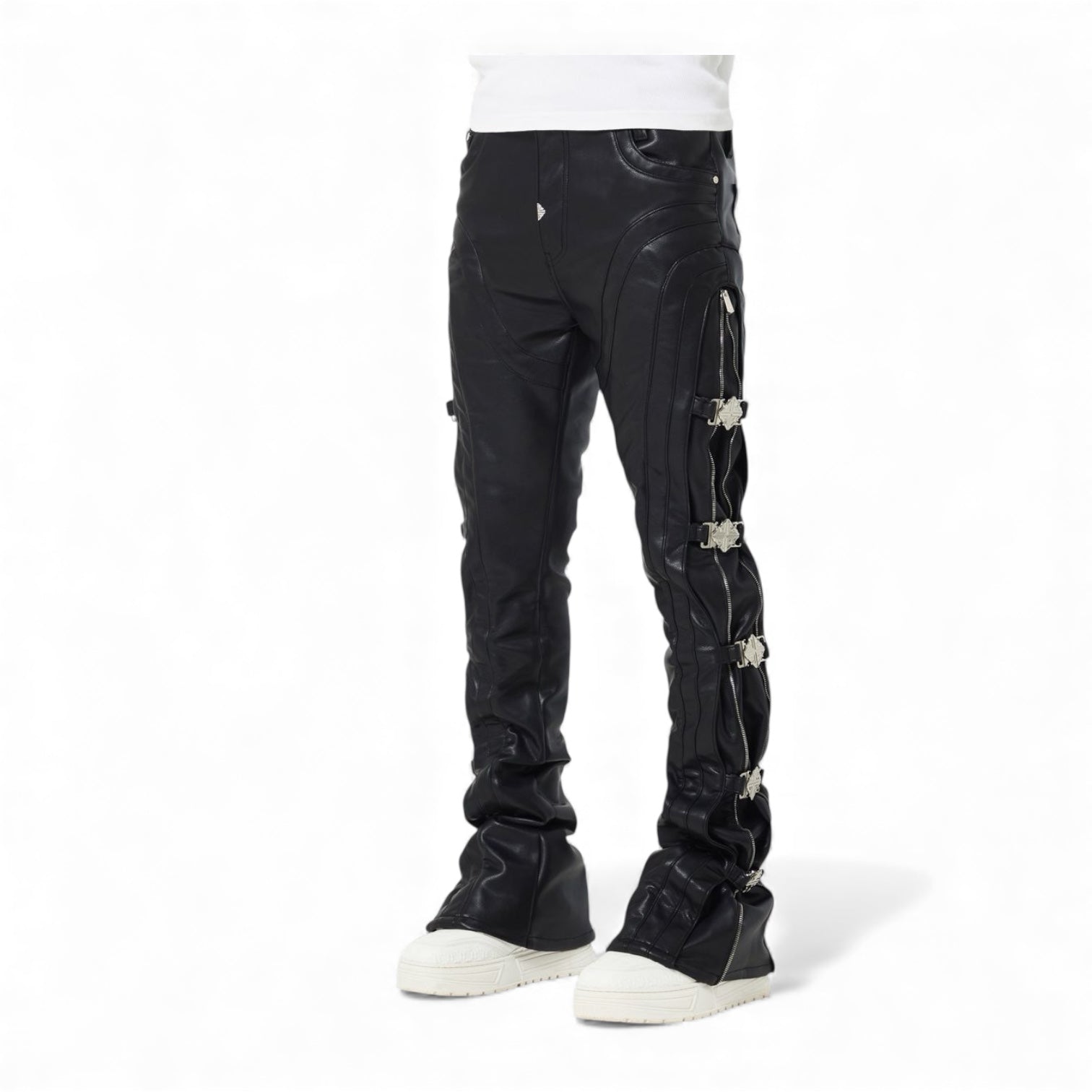 Guapi Obsidian Black Buckle Leather Pants