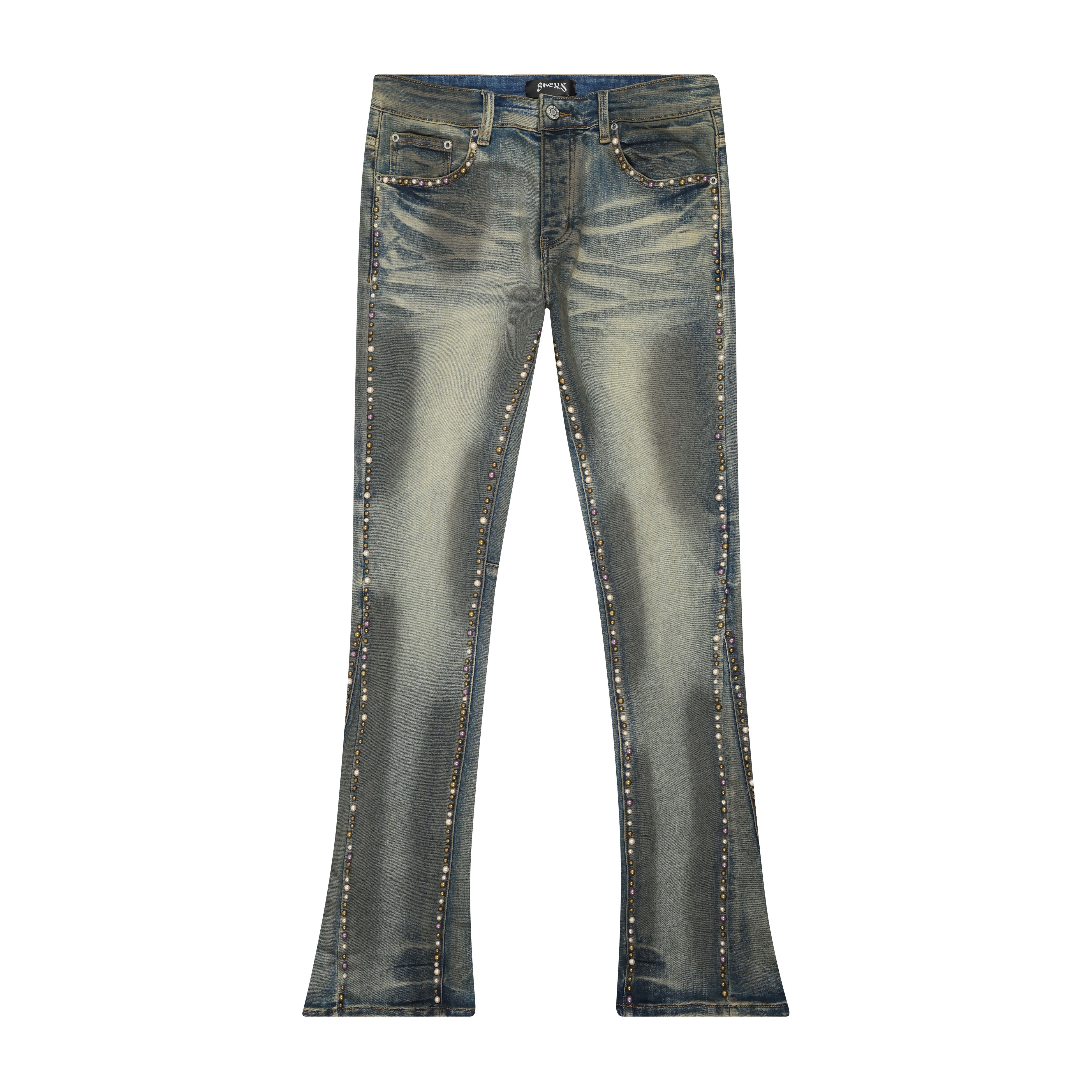 8keys Denim Studded flared Jeans (Acid wash Blue)
