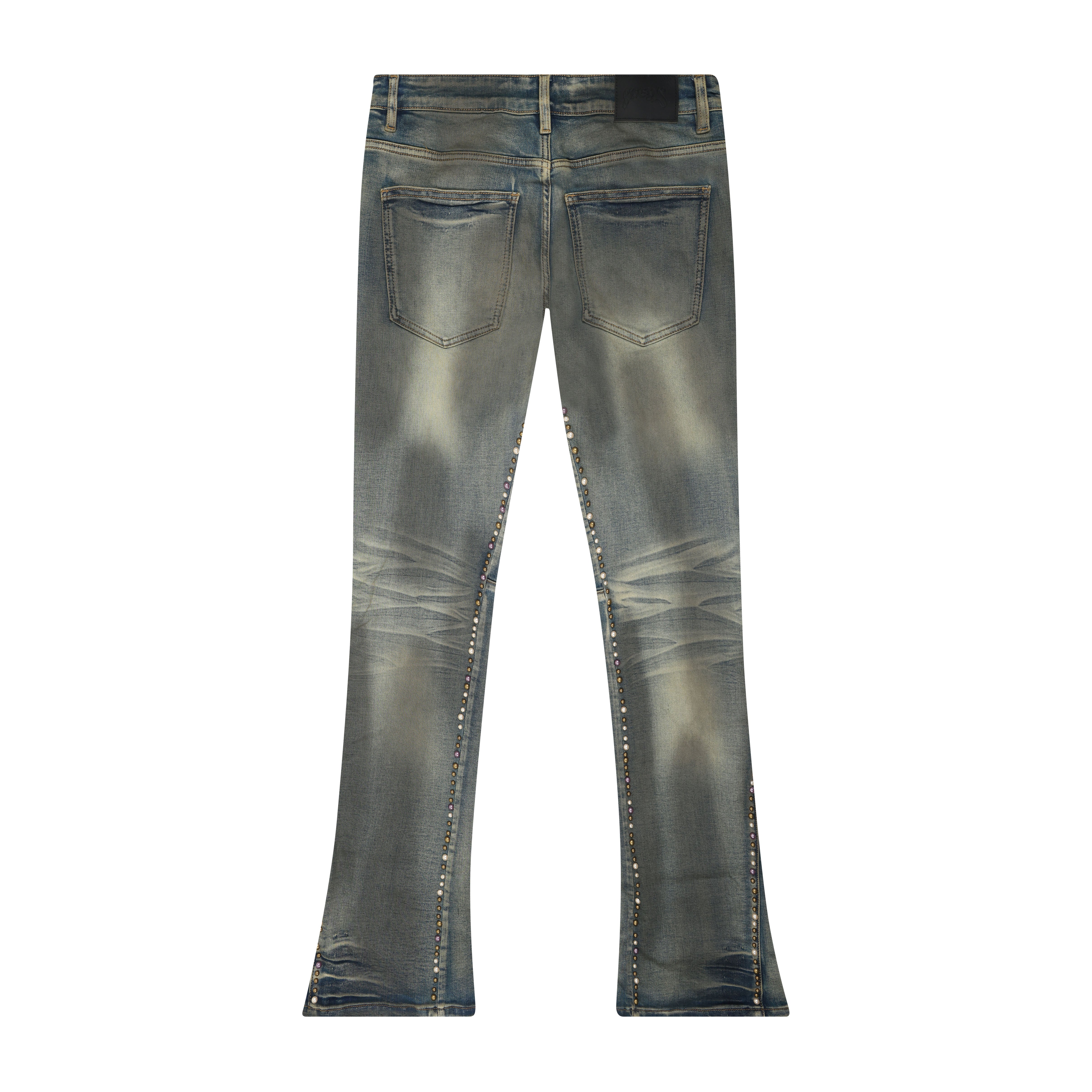 8keys Denim Studded flared Jeans (Acid wash Blue)