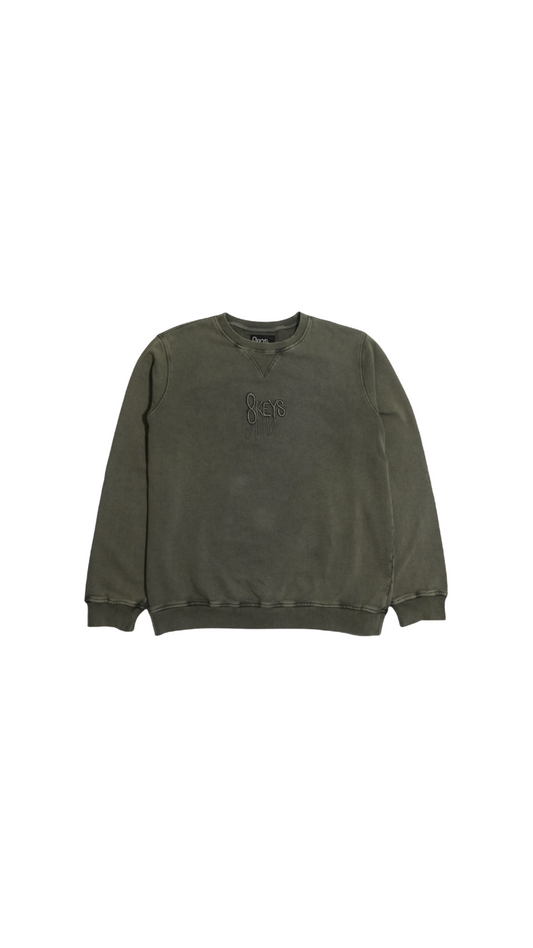 Olive Green acid wash crewneck sweater